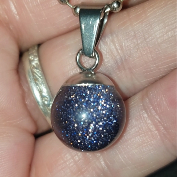 Jewelry - Blue Goldstone Sphere Orb Ball Pendant Necklace